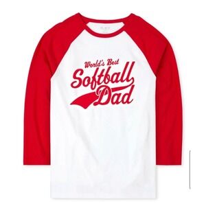 TCP Sports Mens XL Worlds Best Softball Dad Father Raglan Graphic T-Shirt Red